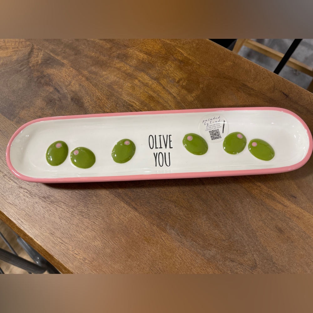 Pink Olive You Olive Tray Ceramic Dish NWT